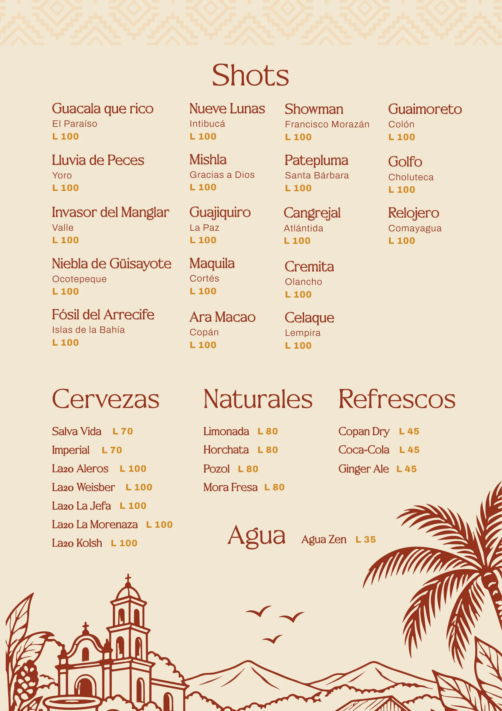 Shots, cervezas, naturales y refrescos